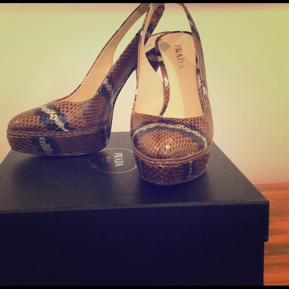 Prada snakeskin slingback heels